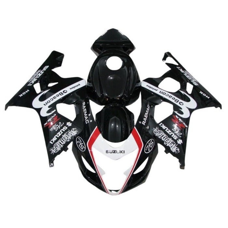 Suzuki GSXR750 (2004-2005) Black, White, Red Beacon Fairings No Seat Cowl No Bolt Kit No Tank