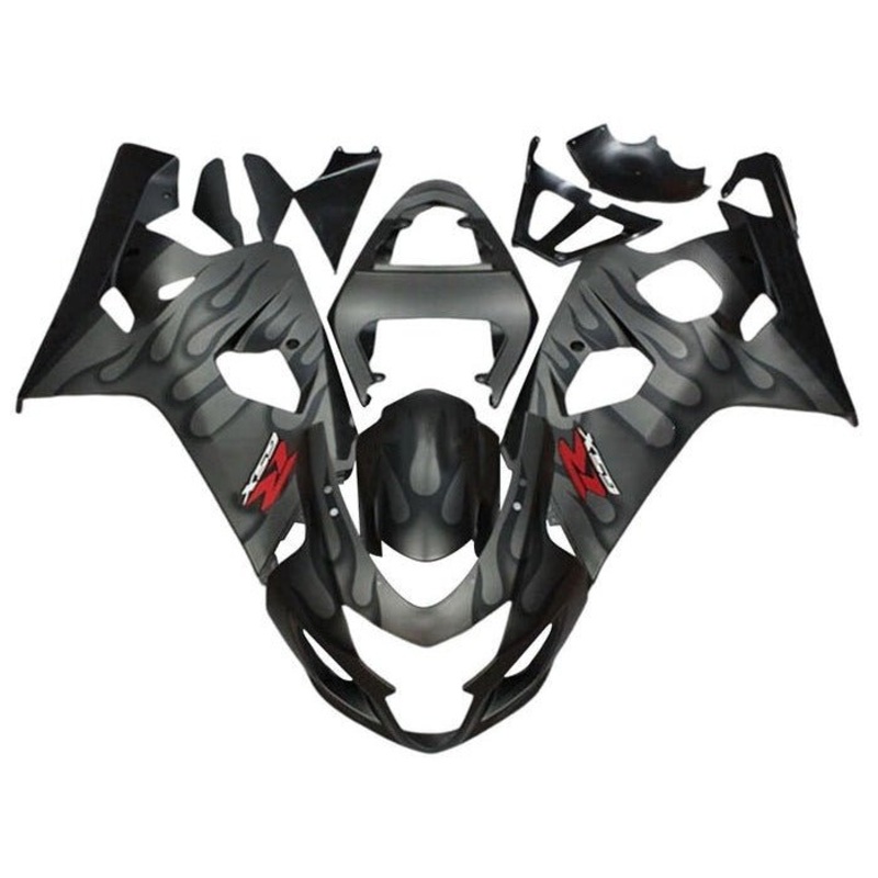 Suzuki GSXR750 (2004-2005) Matte Gray, Black Flames Fairings No Seat Cowl No Bolt Kit No Tank