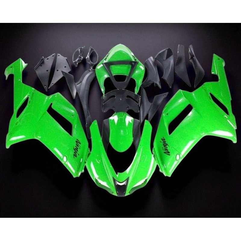Fairings for Kawasaki Ninja ZX6R 636 (2007-2008) All Green Clear Windscreen: Free No Seat Cowl No Bolt Kit
