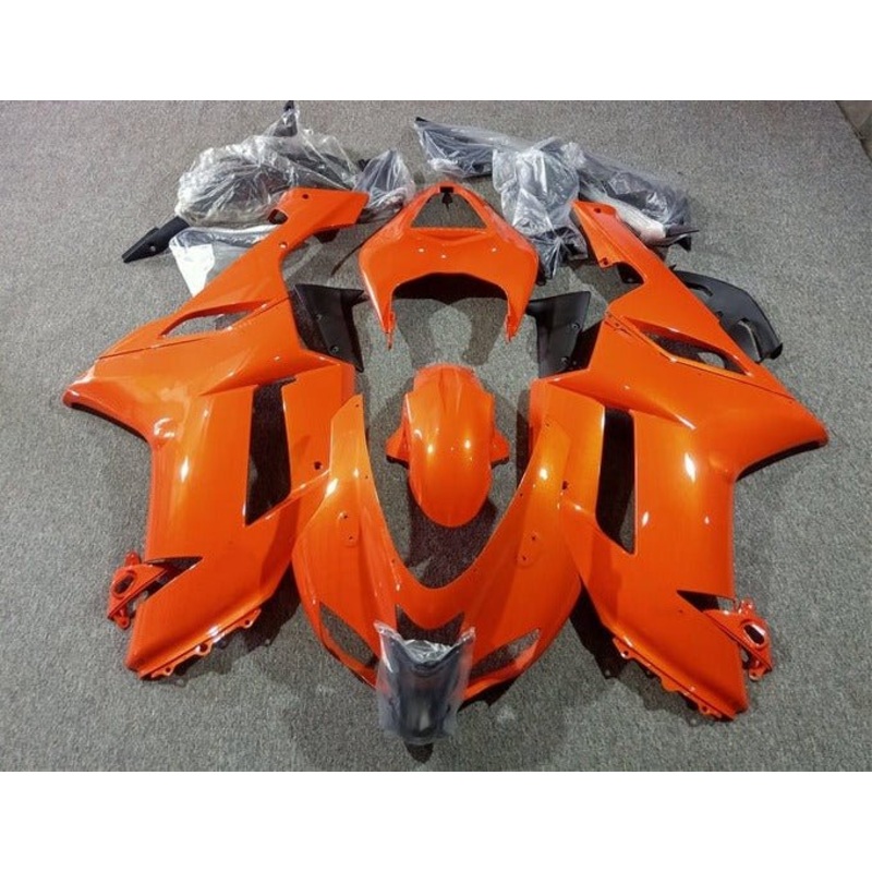 Fairings for Kawasaki Ninja ZX6R 636 (2007-2008) All Orange Clear Windscreen: Free No Seat Cowl No Bolt Kit