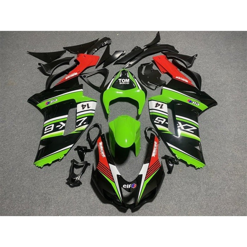 Fairings for Kawasaki Ninja ZX6R 636 (2007-2008) Black, Green, White, Red Clear Windscreen: Free No Seat Cowl No Bolt Kit