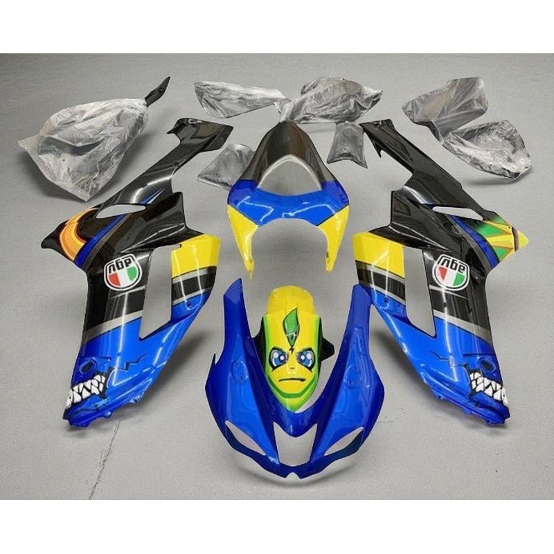 Fairings for Kawasaki Ninja ZX6R 636 (2007-2008) Blue, Black, Yellow Creature Clear Windscreen: Free No Seat Cowl No Bolt Kit