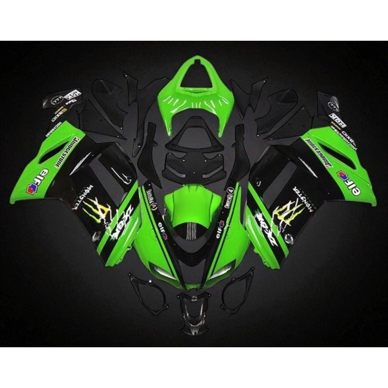 Fairings for Kawasaki Ninja ZX6R 636 (2007-2008) Green, Black, Monster, Elf Clear Windscreen: Free No Seat Cowl No Bolt Kit