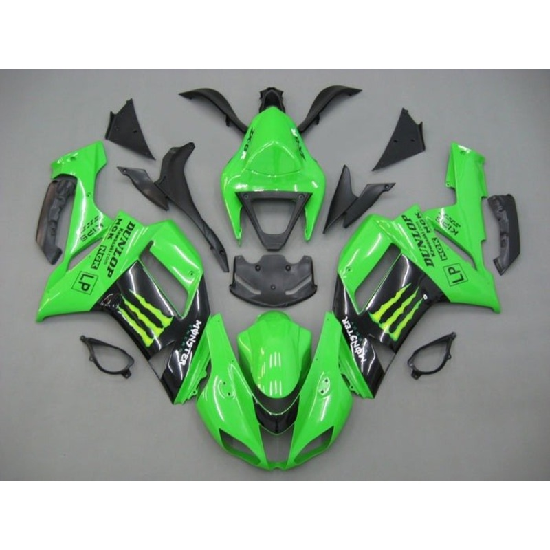 Fairings for Kawasaki Ninja ZX6R 636 (2007-2008) Green, Black, White Monster Energy Clear Windscreen: Free No Seat Cowl No Bolt Kit
