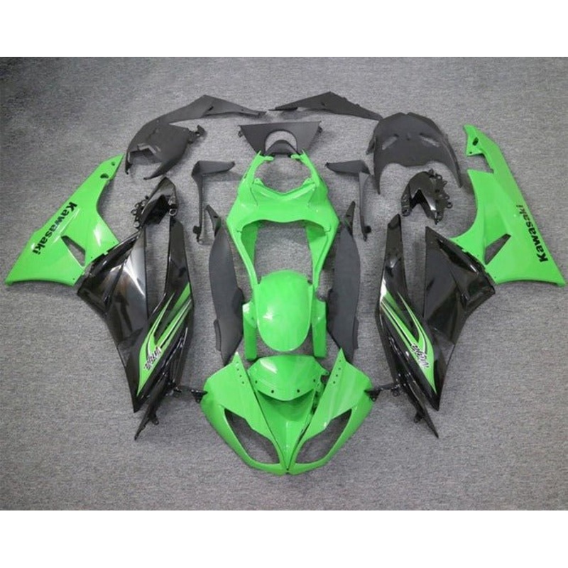 Fairings for Kawasaki Ninja ZX6R 636 (2009-2012) Gloss Green, Gloss Black Clear Windscreen: Free No Seat Cowl No Bolt Kit