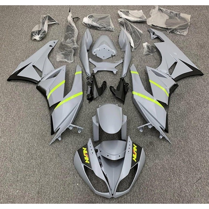 Fairings for Kawasaki Ninja ZX6R 636 (2009-2012) Gray, Yellow Stripe Clear Windscreen: Free No Seat Cowl No Bolt Kit