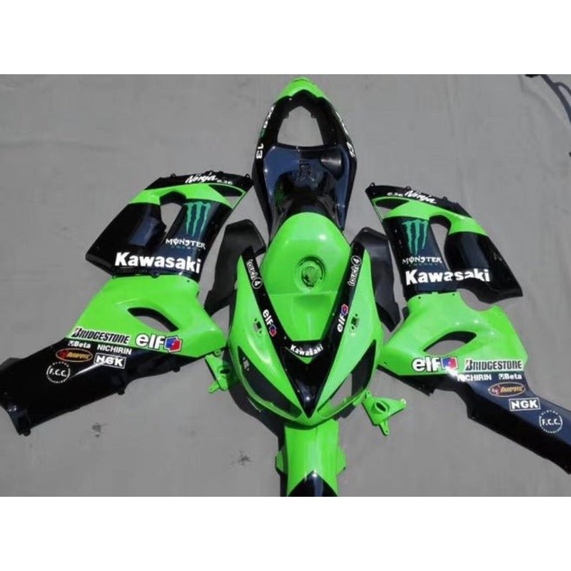 Fairings for Kawasaki Ninja ZX6R 636 (2009-2012) Green, Black Elf Clear Windscreen: Free No Seat Cowl No Bolt Kit