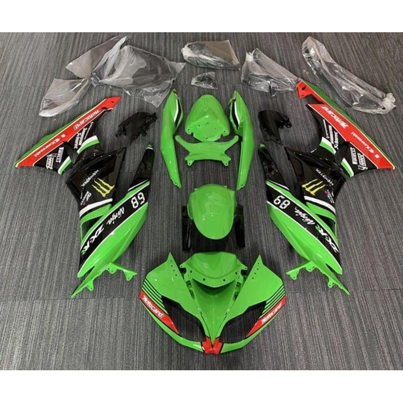 Fairings for Kawasaki Ninja ZX6R 636 (2009-2012) Green, Black, Red Motocard Clear Windscreen: Free No Seat Cowl No Bolt Kit