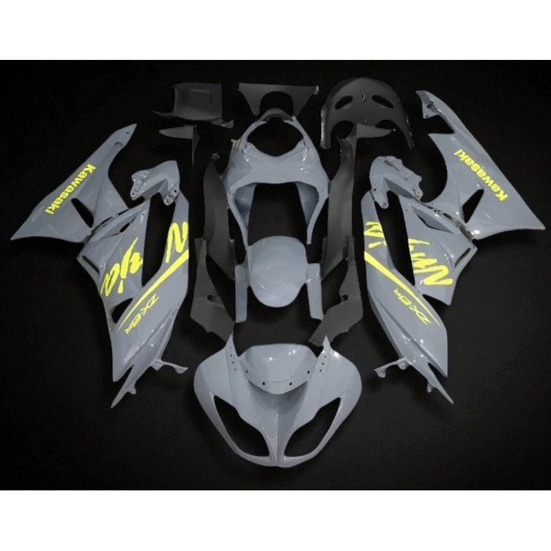 Fairings for Kawasaki Ninja ZX6R 636 (2009-2012) Nardo Gray, Yellow Clear Windscreen: Free No Seat Cowl No Bolt Kit