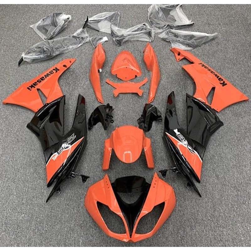Fairings for Kawasaki Ninja ZX6R 636 (2009-2012) Orange, Black Clear Windscreen: Free No Seat Cowl No Bolt Kit