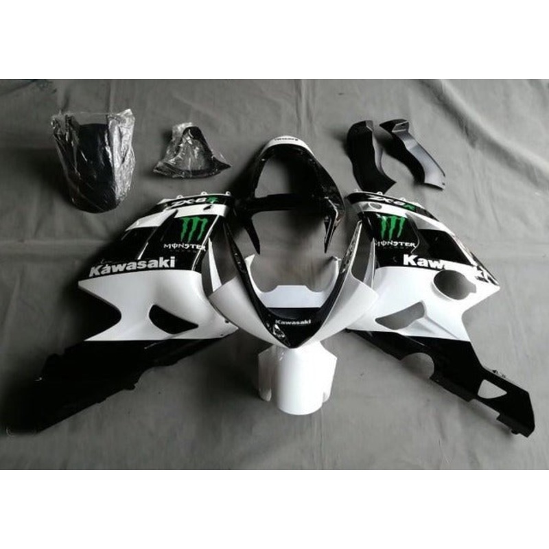 Fairings for Kawasaki Ninja ZX6R 636 (2009-2012) White, Black, Green Monster Clear Windscreen: Free No Seat Cowl No Bolt Kit