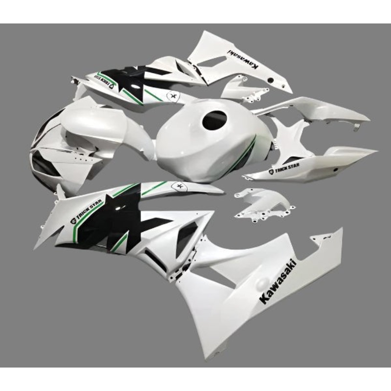 Fairings for Kawasaki Ninja ZX6R 636 (2009-2012) White, Black, Green Trick Star Clear Windscreen: Free No Seat Cowl No Bolt Kit