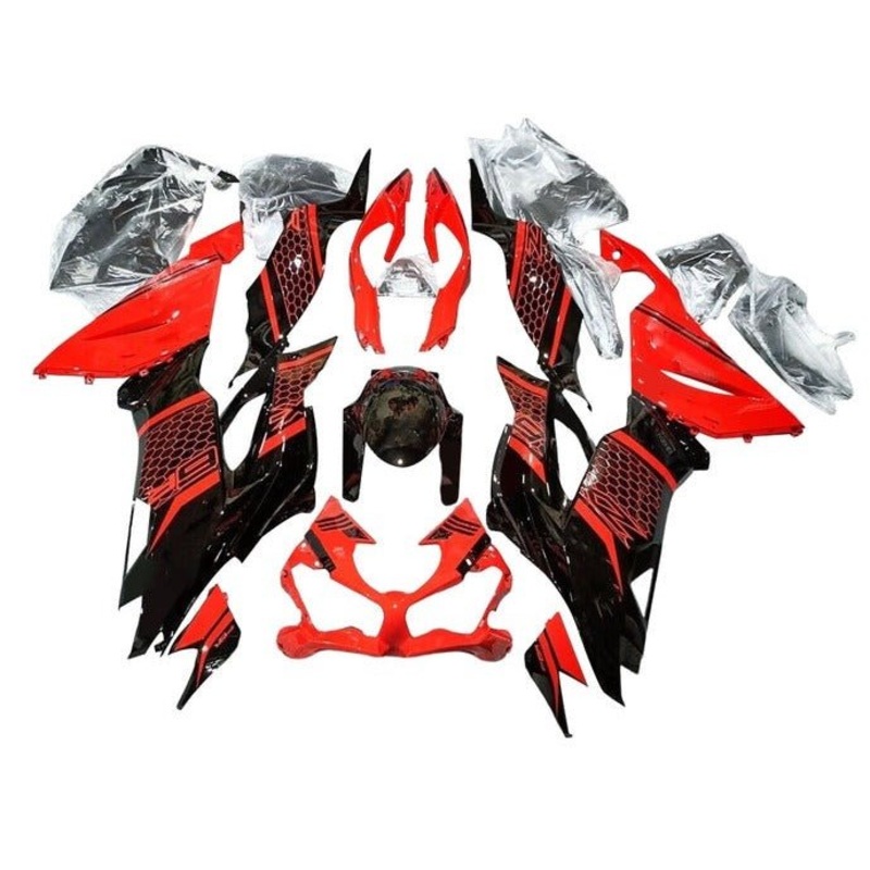 Fairings for Kawasaki Ninja ZX6R 636 (2019-2023) Black, Red Honeycomb No Seat Cowl No Bolt Kit No Tank