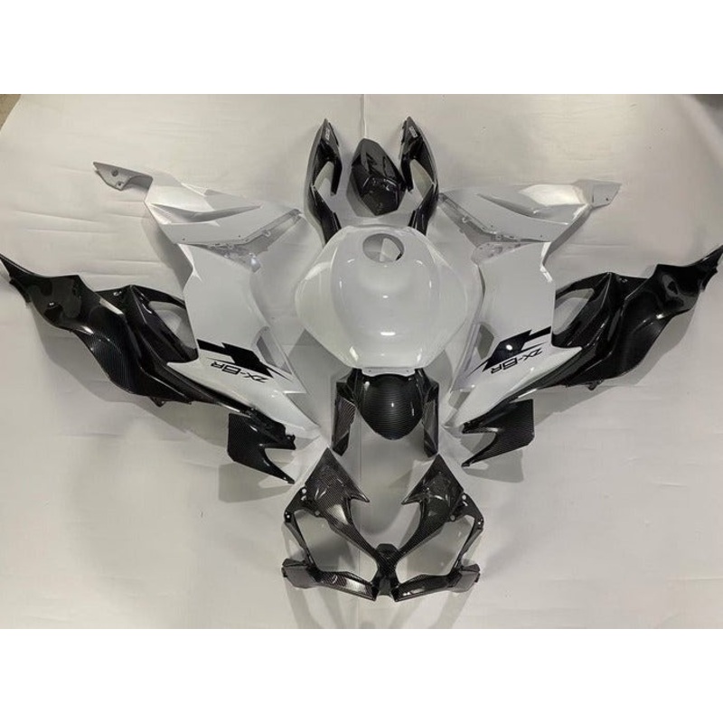 Fairings for Kawasaki Ninja ZX6R 636 (2019-2023) White, Faux Carbon Fiber, Black No Seat Cowl No Bolt Kit No Tank