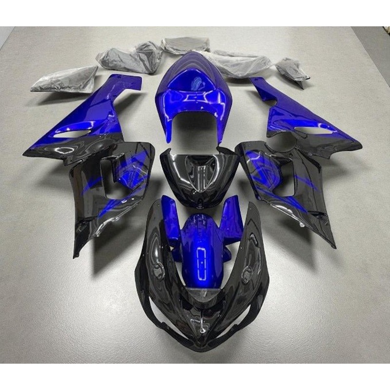 Fairings for Kawasaki ZX6R 636 (2005-2006) Black, Royal Blue Clear Windscreen: Free No Seat Cowl No Bolt Kit