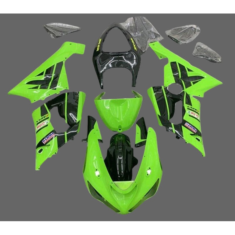Fairings for Kawasaki ZX6R 636 (2005-2006) Green, Black, Castrol Clear Windscreen: Free No Seat Cowl No Bolt Kit