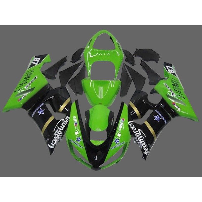 Fairings for Kawasaki ZX6R 636 (2005-2006) Green, Black, TeamGreen Clear Windscreen: Free No Seat Cowl No Bolt Kit