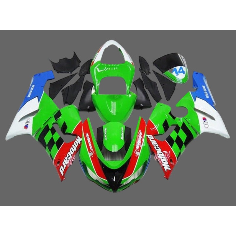 Fairings for Kawasaki ZX6R 636 (2005-2006) Green, Red, Motocard Clear Windscreen: Free No Seat Cowl No Bolt Kit