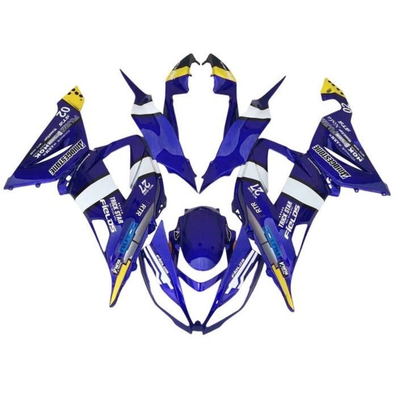 Fairings for Kawasaki ZX6R 636 (2013-2018) Blue, White, Yellow Clear Windscreen: Free No Seat Cowl No Bolt Kit