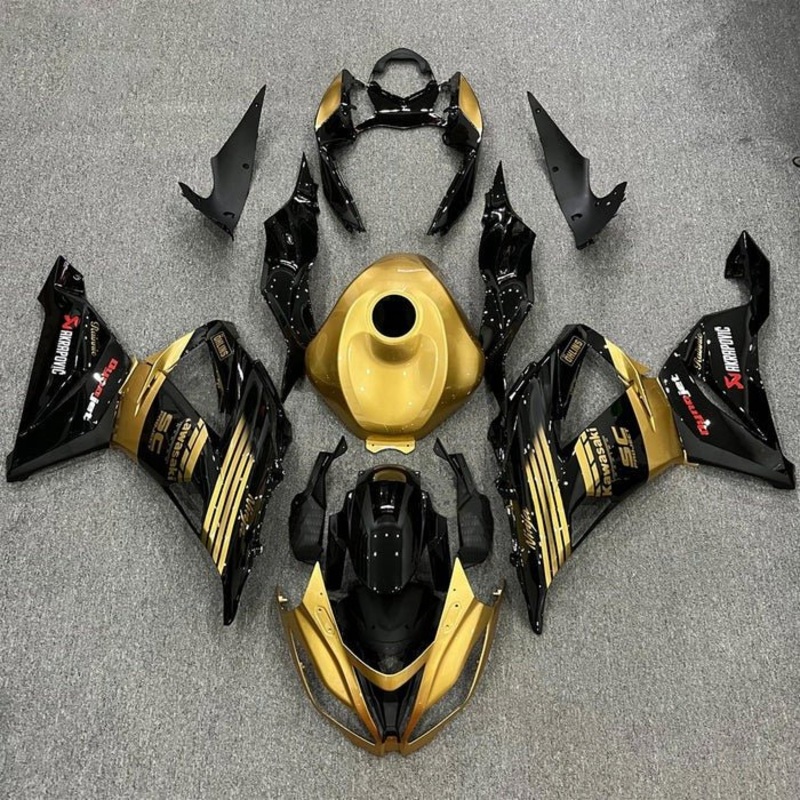Fairings for Kawasaki ZX6R 636 (2013-2018) Gold, Black Clear Windscreen: Free No Seat Cowl No Bolt Kit