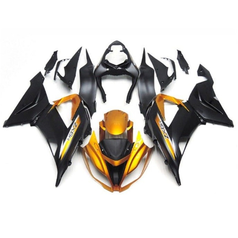 Fairings for Kawasaki ZX6R 636 (2013-2018) Gold Gloss, Black Gloss Clear Windscreen: Free No Seat Cowl No Bolt Kit