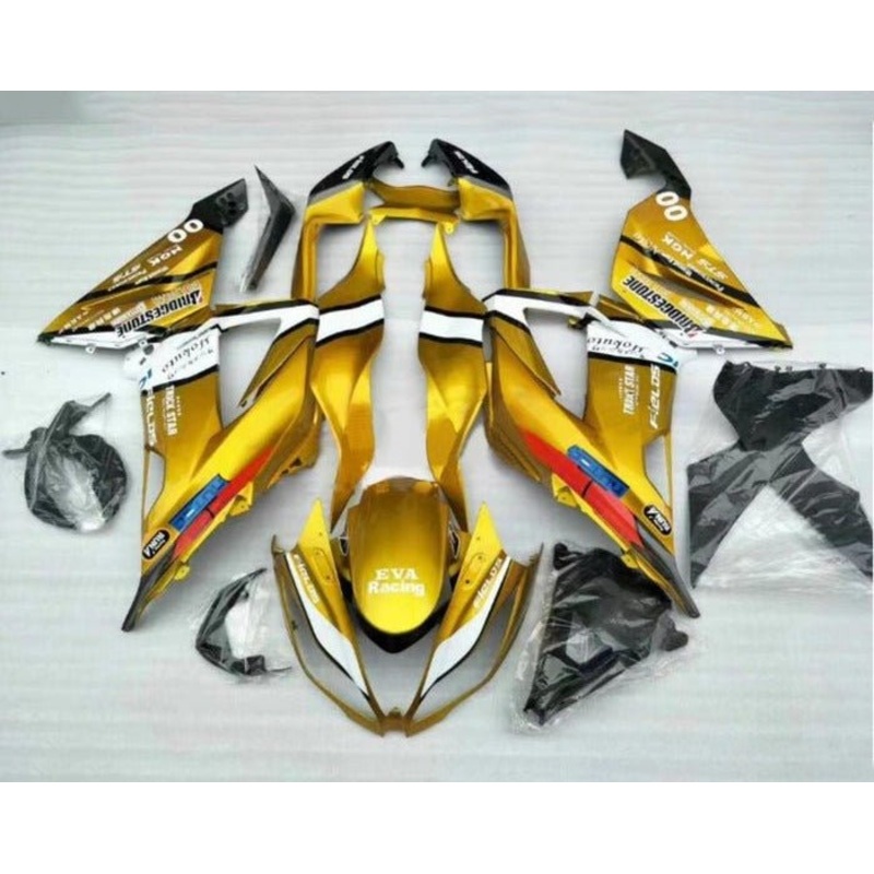 Fairings for Kawasaki ZX6R 636 (2013-2018) Gold, White, Black Clear Windscreen: Free No Seat Cowl No Bolt Kit