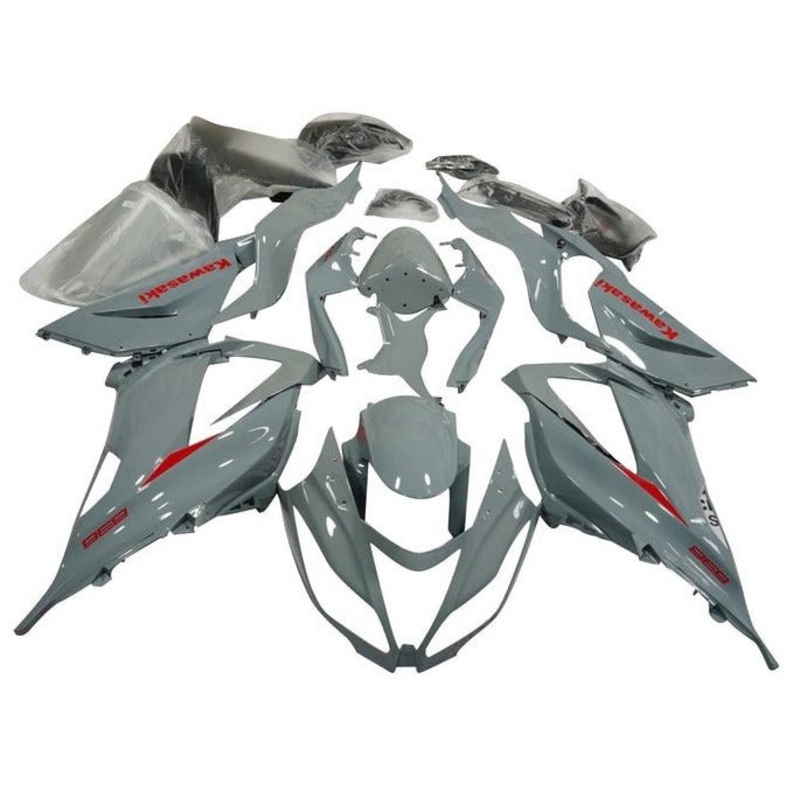 Fairings for Kawasaki ZX6R 636 (2013-2018) Gray, Red Clear Windscreen: Free No Seat Cowl No Bolt Kit