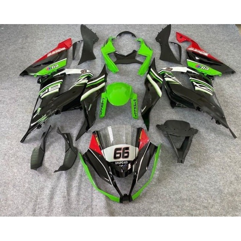 Fairings for Kawasaki ZX6R 636 (2013-2018) Green, Black, White, Red Elf Clear Windscreen: Free No Seat Cowl No Bolt Kit