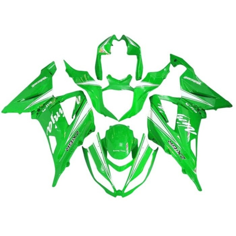 Fairings for Kawasaki ZX6R 636 (2013-2018) Green, White Clear Windscreen: Free No Seat Cowl No Bolt Kit