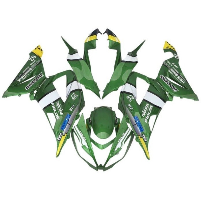 Fairings for Kawasaki ZX6R 636 (2013-2018) Green, White, Yellow Clear Windscreen: Free No Seat Cowl No Bolt Kit