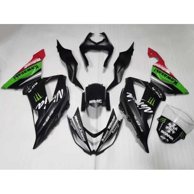 Fairings for Kawasaki ZX6R 636 (2013-2018) Matte Black, White, Green, Monster Clear Windscreen: Free No Seat Cowl No Bolt Kit