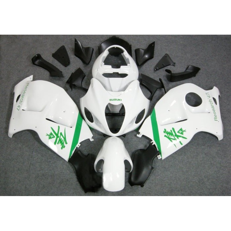 Suzuki Hayabusa (1999-2007) White, Green Stripe Fairings No Seat Cowl No Bolt Kit No Tank