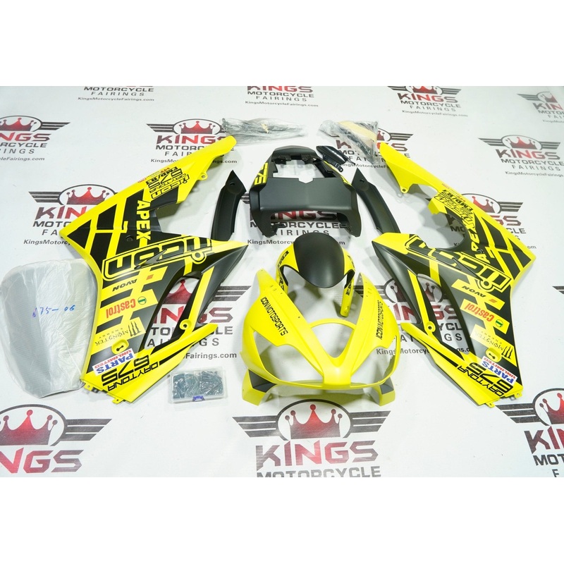 Triumph Daytona 675 (2006-2008) Matte Yellow, Matte Black Fairings Clear Windscreen: Free No Bolt Kit