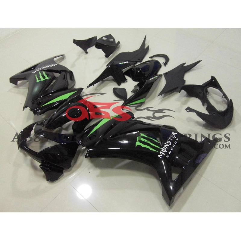 Fairings for Kawasaki Ninja 250R (2008-2013) Black, Green, Monster Energy No Seat Cowl No Bolt Kit No Tank
