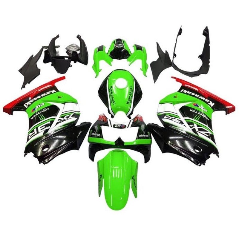 Fairings for Kawasaki Ninja 250R (2008-2013) Green, Black, Red, White Stripe No Seat Cowl No Bolt Kit No Tank