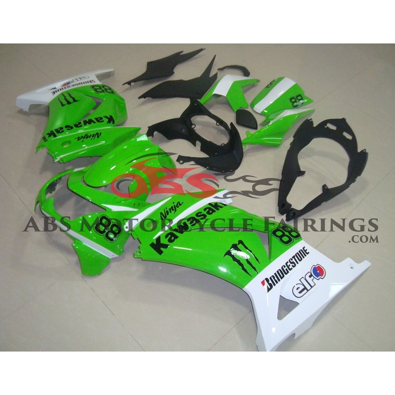 Fairings for Kawasaki Ninja 250R (2008-2013) Green, Black, White Bridgestone No Seat Cowl No Bolt Kit No Tank