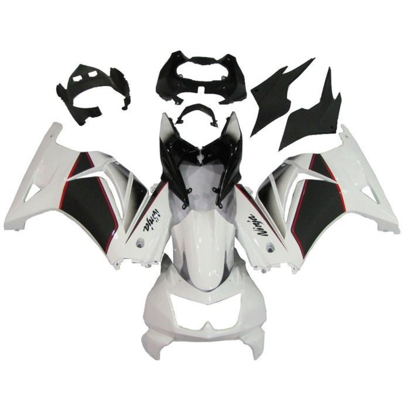 Fairings for Kawasaki Ninja 250R (2008-2013) White, Black, Red Pinstripe No Seat Cowl No Bolt Kit No Tank