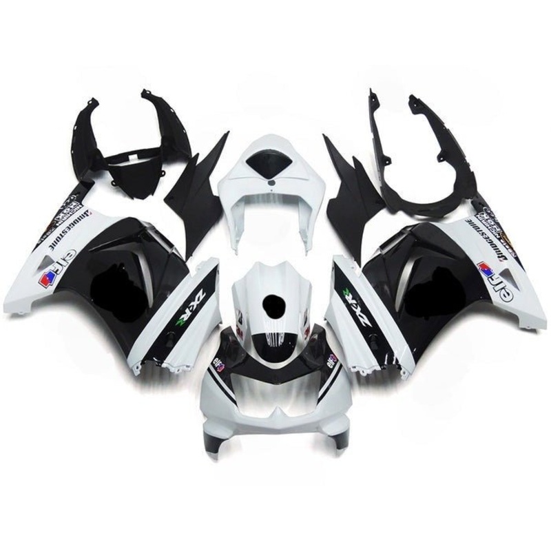 Fairings for Kawasaki Ninja 250R (2008-2013) White, Black Stripe, Elf No Seat Cowl No Bolt Kit No Tank