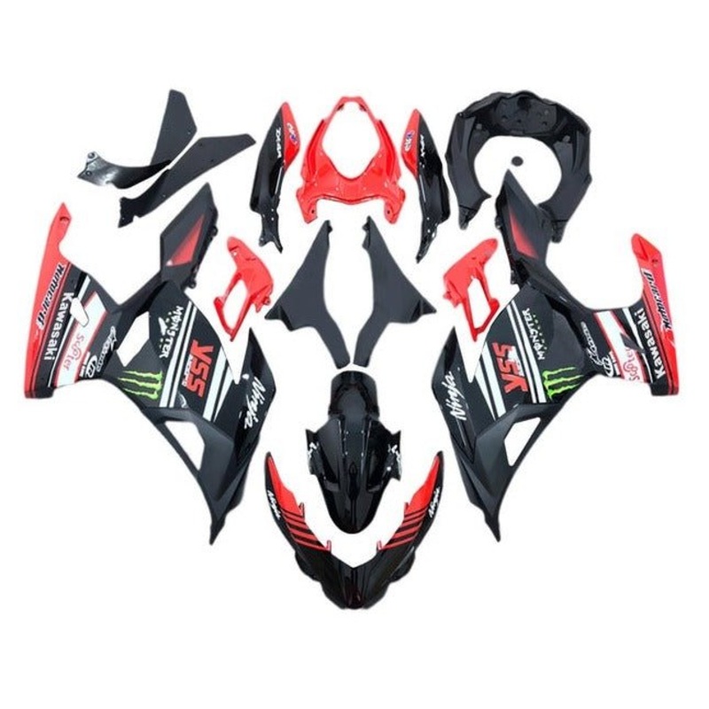 Fairings for Kawasaki Ninja 400 (2018-2023) Black, Red, White Stripe No Tank No Seat Cowl No Bolt Kit