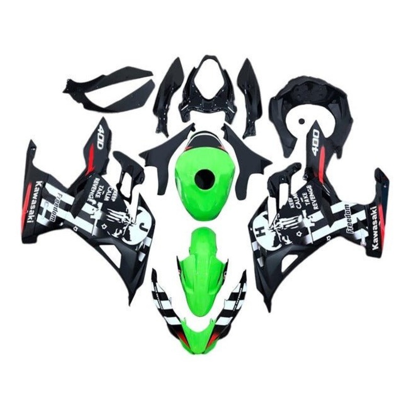 Fairings for Kawasaki Ninja 400 (2018-2023) Green, Black, White Skull No Tank No Seat Cowl No Bolt Kit
