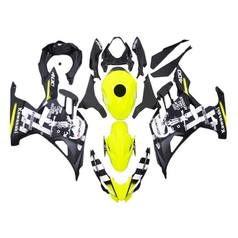 Fairings for Kawasaki Ninja 400 (2018-2023) Yellow, Black, White Skull No Tank No Seat Cowl No Bolt Kit