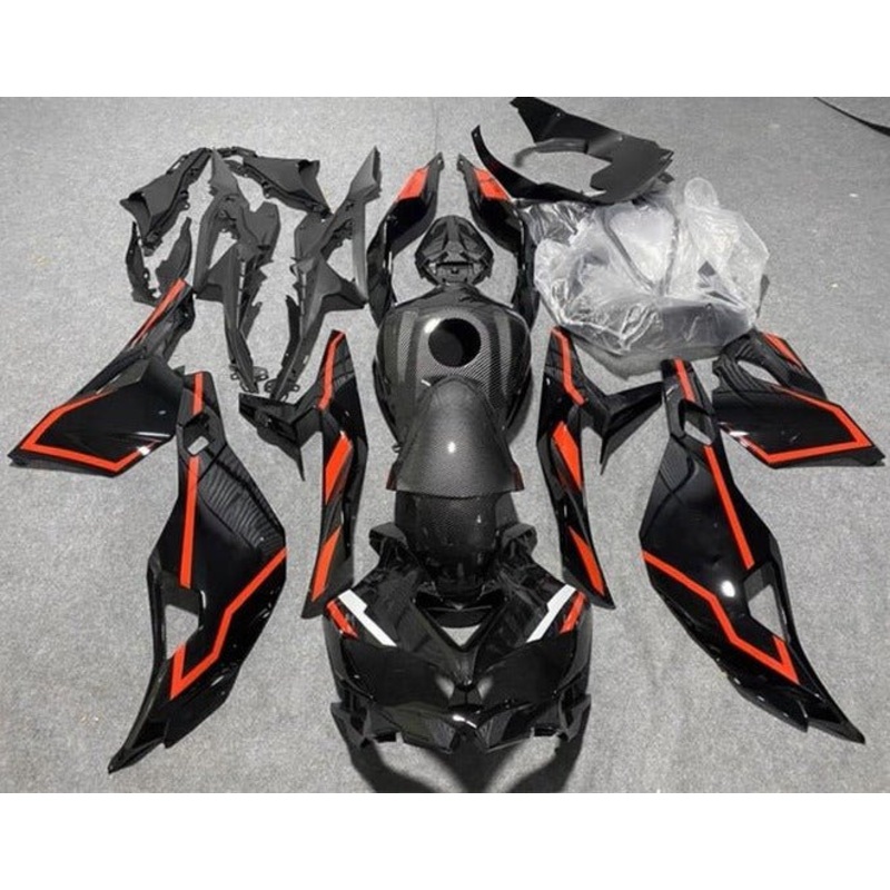 Fairings for Kawasaki ZX4RR (2019-2025) Faux Carbon Fiber, Black, Red No Tank No Seat Cowl No Bolt Kit