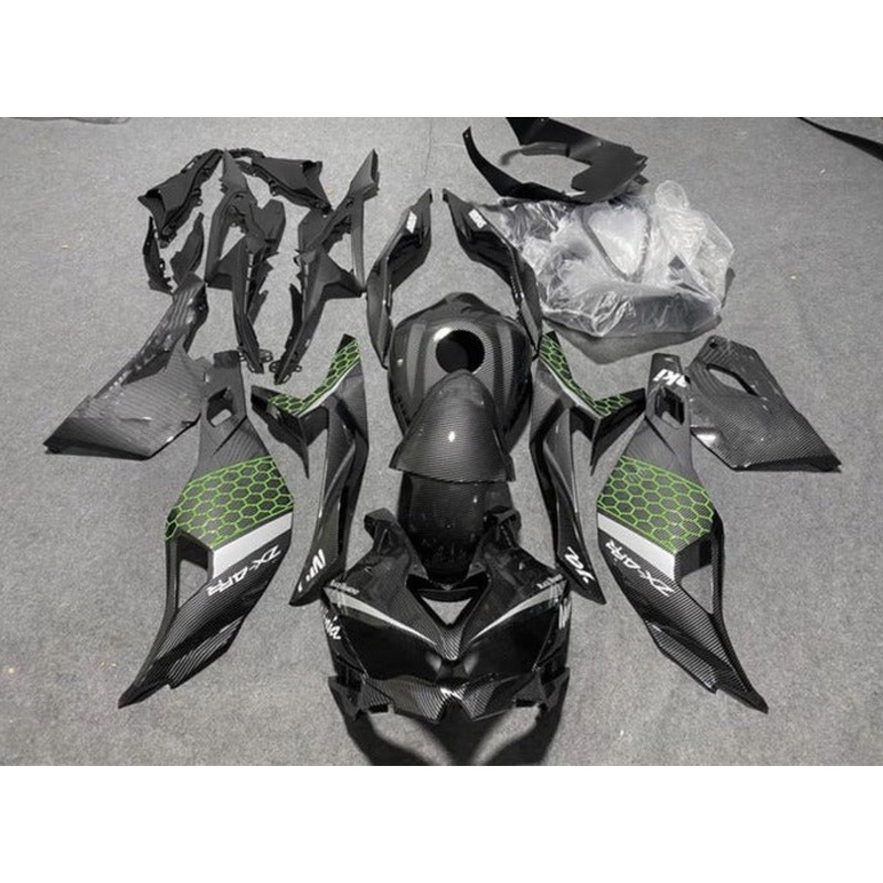 Fairings for Kawasaki ZX4RR (2019-2025) Faux Carbon Fiber, Green, Gray No Tank No Seat Cowl No Bolt Kit