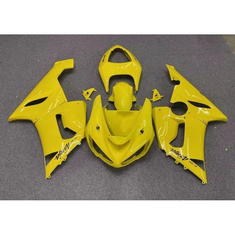 Fairings for Kawasaki ZX6R 636 (2005-2006) Yellow Clear Windscreen: Free No Seat Cowl No Bolt Kit