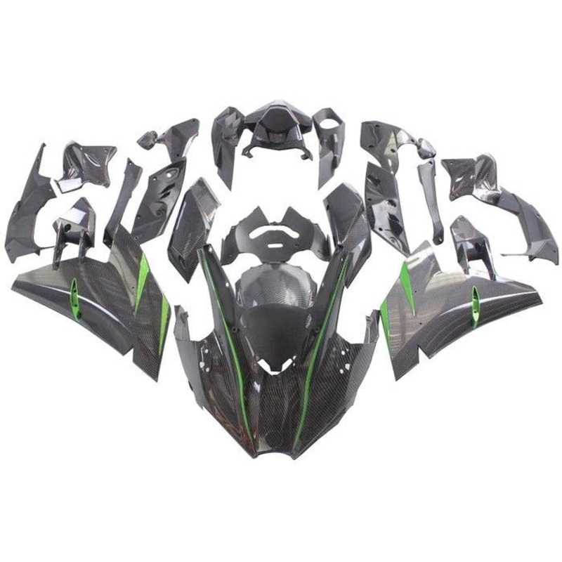 Kawasaki Ninja H2 Fairings (2015-2022) Faux Carbon Fiber, Green No Tank No Seat Cowl No Bolt Kit