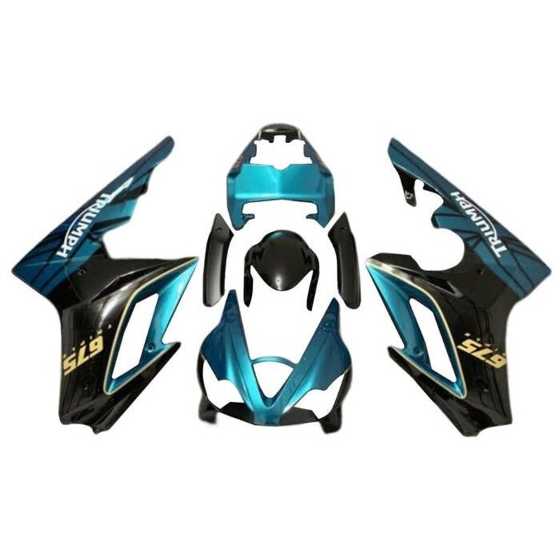 Triumph Daytona 675 (2009-2012) Blue Teal, Black, Yellow Fairings Clear Windscreen: Free No Bolt Kit