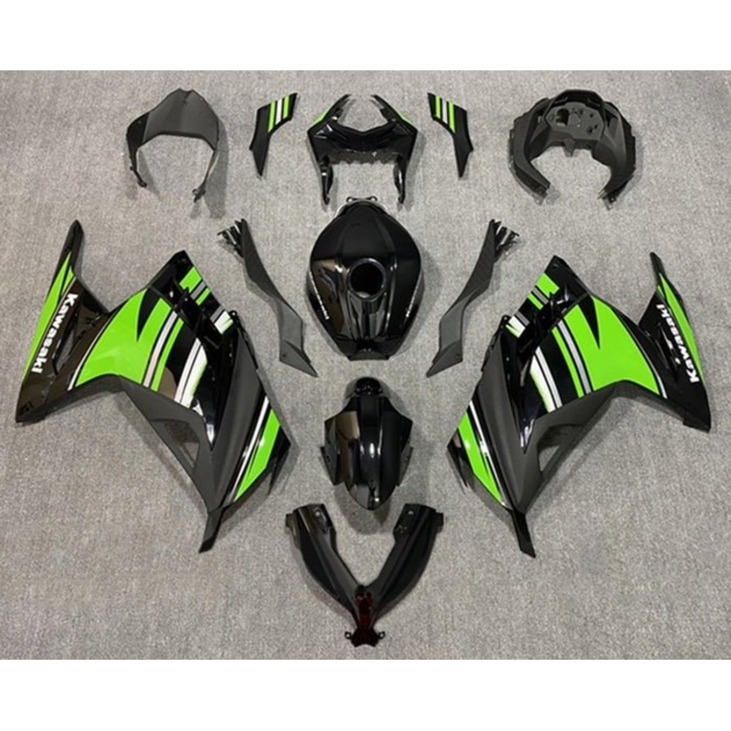 Fairings for Kawasaki Ninja 300 (2013-2024) Black, Green, White, Gray Stripe No Tank No Seat Cowl No Bolt Kit