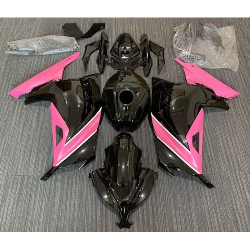 Fairings for Kawasaki Ninja 300 (2013-2024) Black, Pink, White Stripe No Tank No Seat Cowl No Bolt Kit