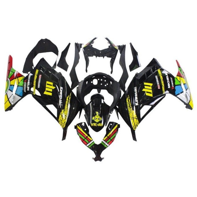 Fairings for Kawasaki Ninja 300 (2013-2024) Black, Yellow HP No Tank No Seat Cowl No Bolt Kit