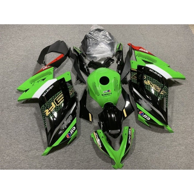 Fairings for Kawasaki Ninja 300 (2013-2024) Green, Black, Gold Elf No Tank No Seat Cowl No Bolt Kit